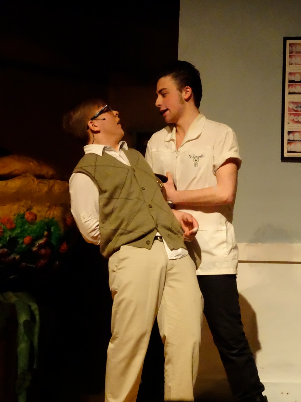 Adam as Orin in Little Shop of Horrors, with Jack Murphy.