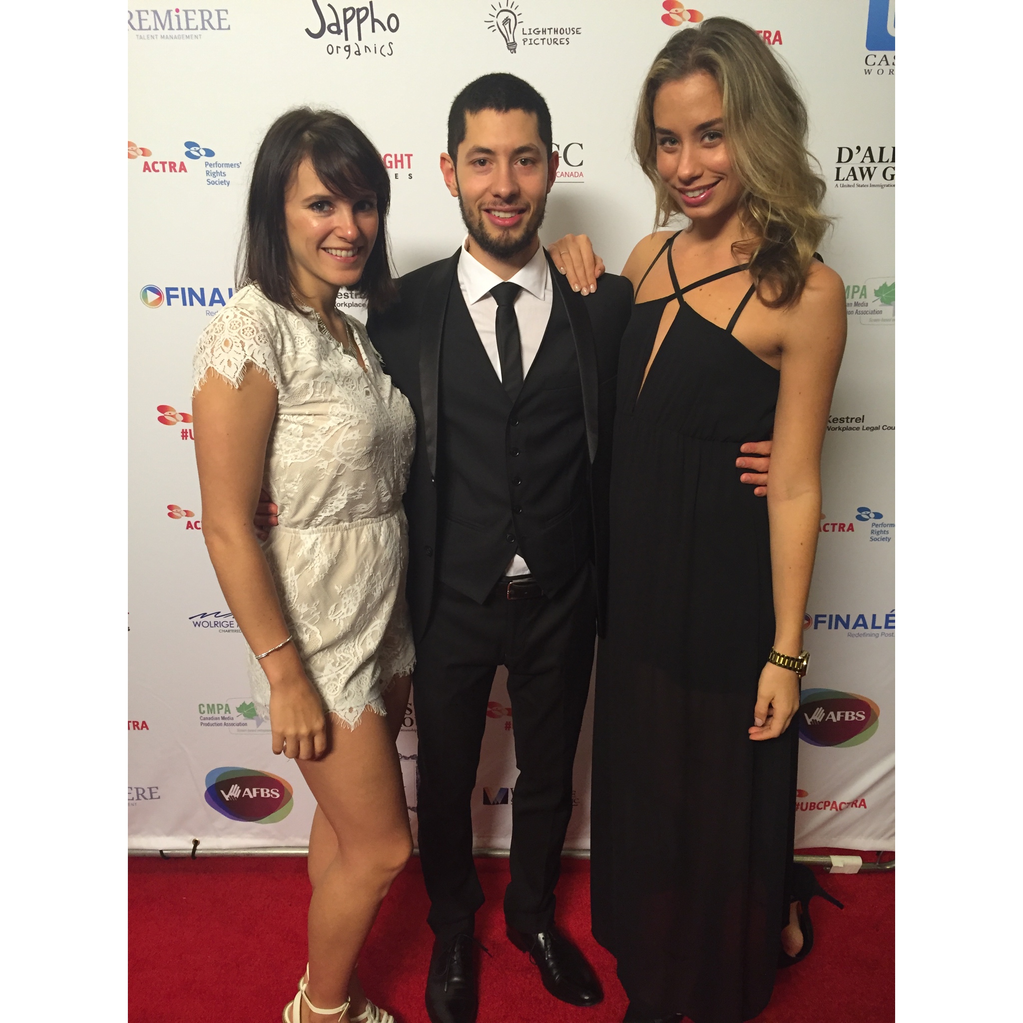 Starlise Waschuk, Albert Nicholas, and Alissa Hansen at the UBCP Actra Awards.