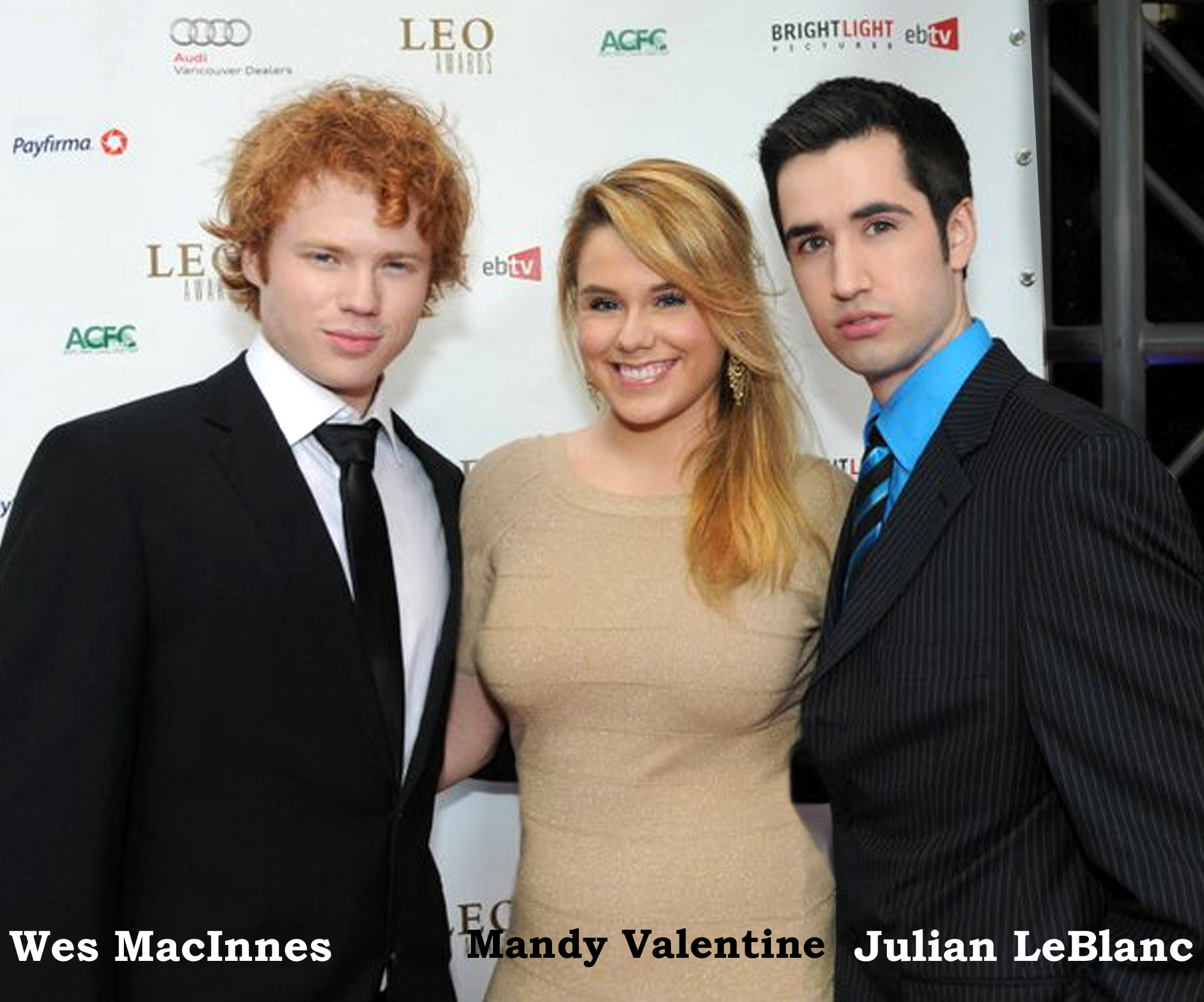 Julian LeBlanc with two other actors at the 2011 Leo Awards.