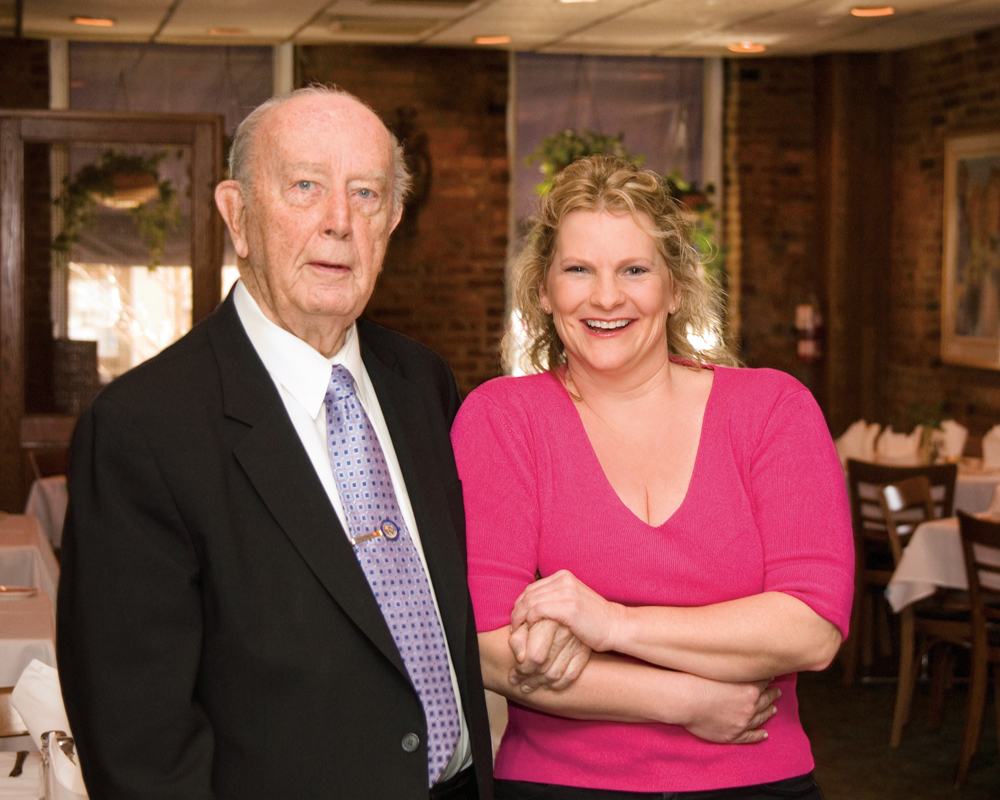 Maryland Governor William Donald Schaefer with Kelly Moran, lunching in Little Italy, Baltimore.