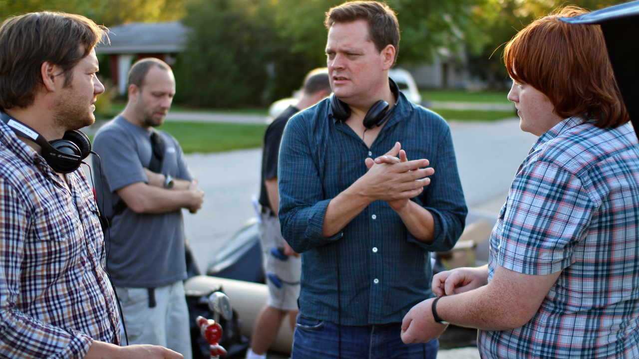 producer Jonathan Singer, director David Singer, and actor Jack Foley on set for Advantage: Weinberg