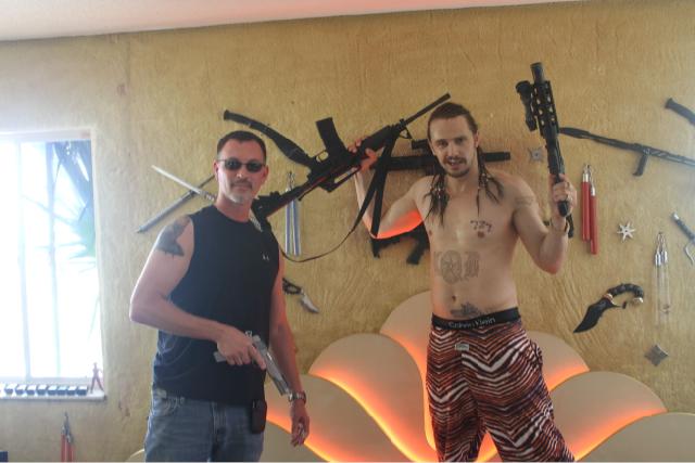 Ryan Diefel and James Franco on the set of Spring Breakers