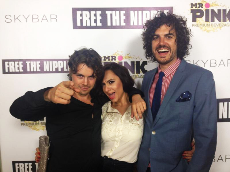 At Scout Willis' 'Free the Nipple' event at Skybar. With Riley Bodenstab and Desi Ivanova.