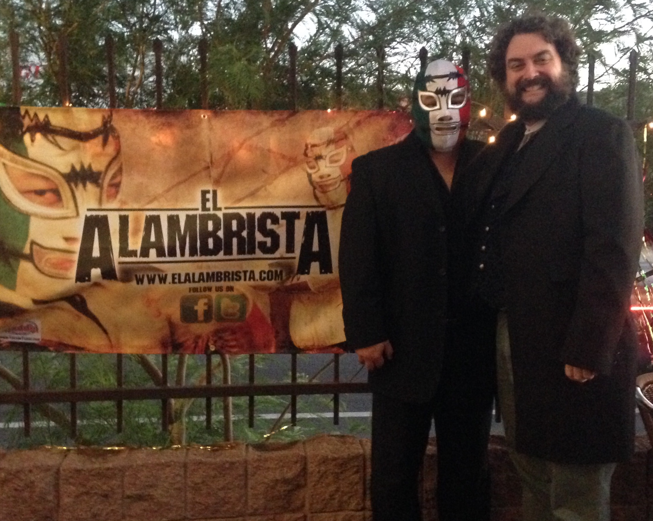 The Lowpriest with Fausto Olmos at the El Alambrista premiere 11 October 2014.
