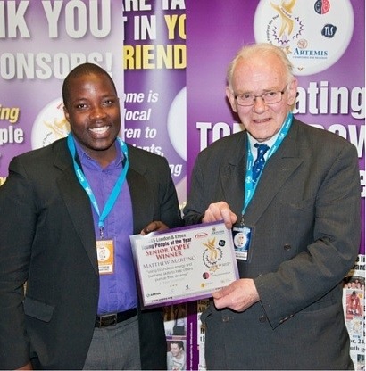 Matthew Martino receives Essex Young Person Of The Year award from Lord Lt John Petre