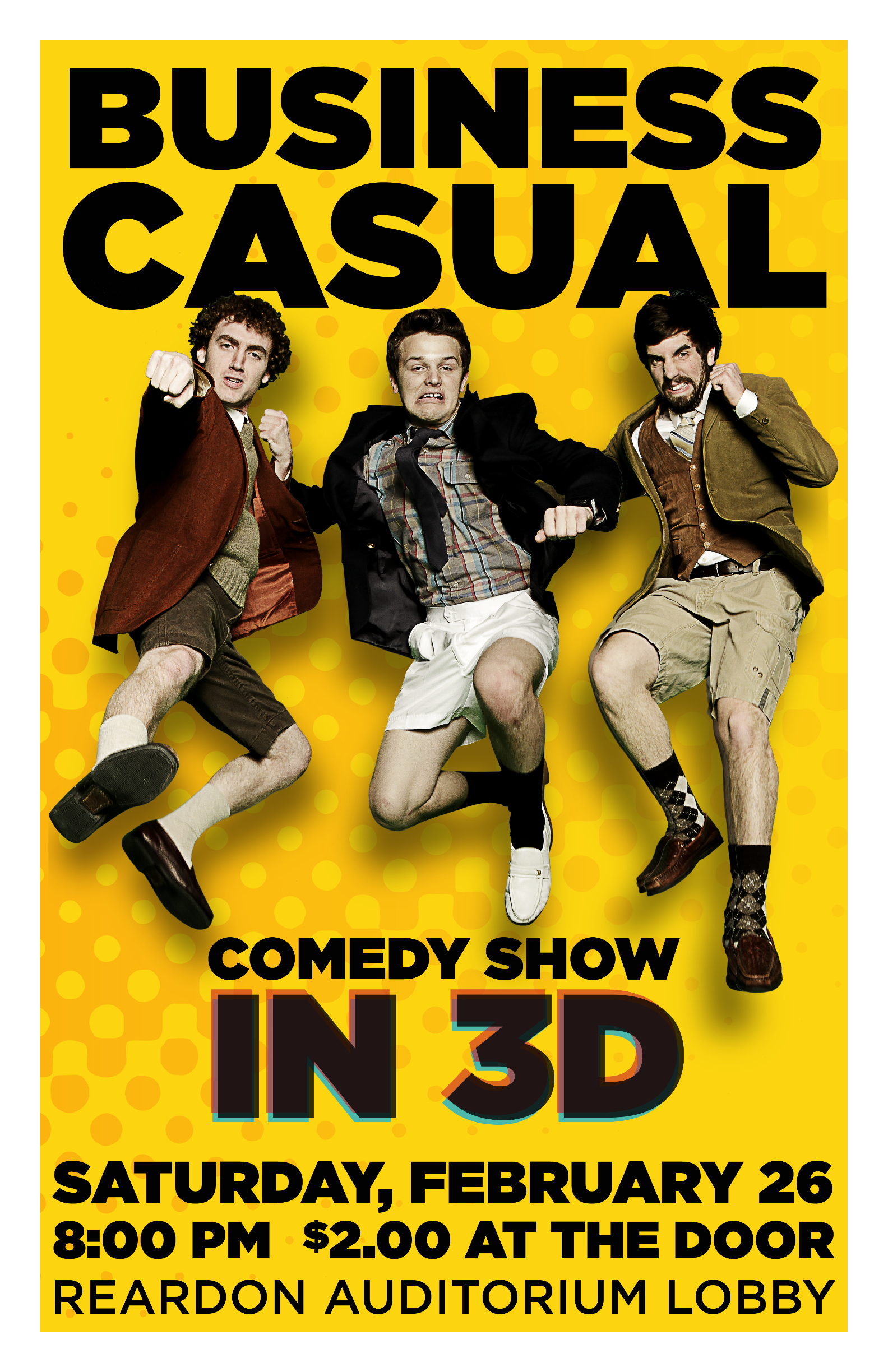 Mark Sipka in Business Casual's 3D show poster.