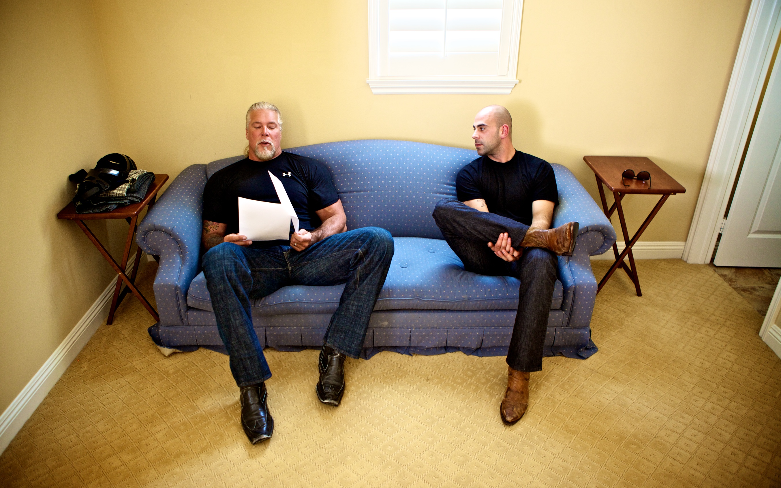 Actors Kevin Nash and Greg Vrotsos behind the scenes on the set of 