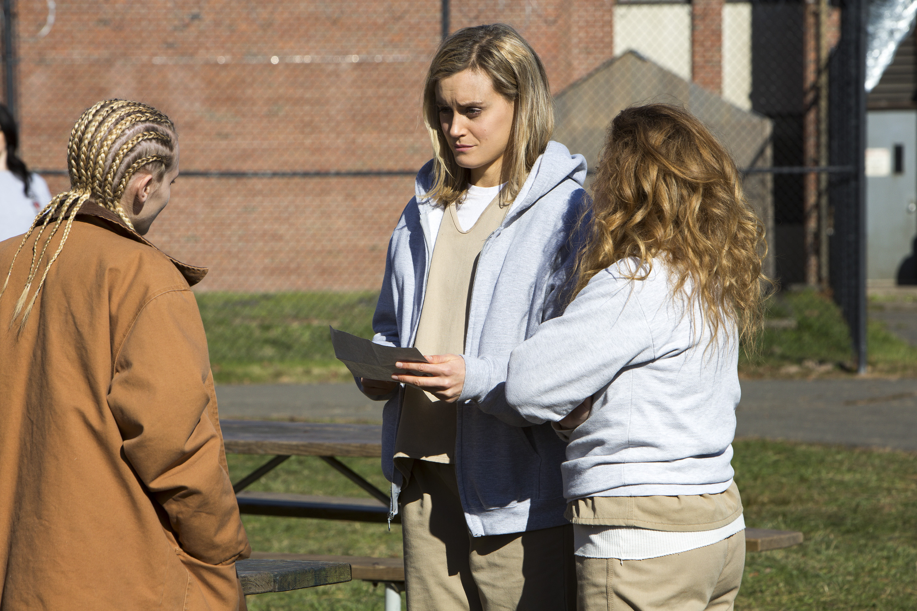 Still of Natasha Lyonne, Taylor Schilling and Madeline Brewer in Orange Is the New Black (2013)