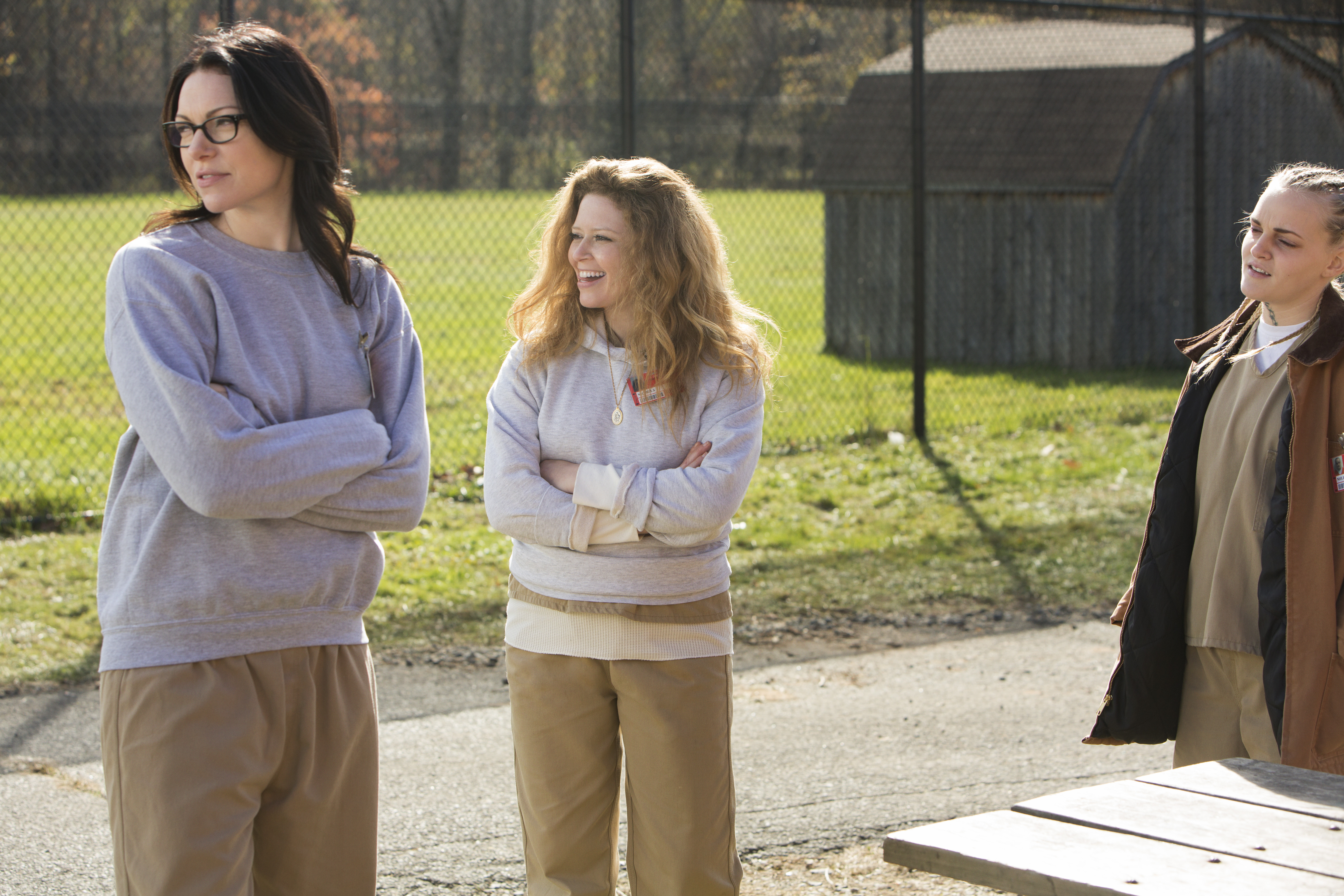 Still of Natasha Lyonne, Laura Prepon and Madeline Brewer in Orange Is the New Black (2013)