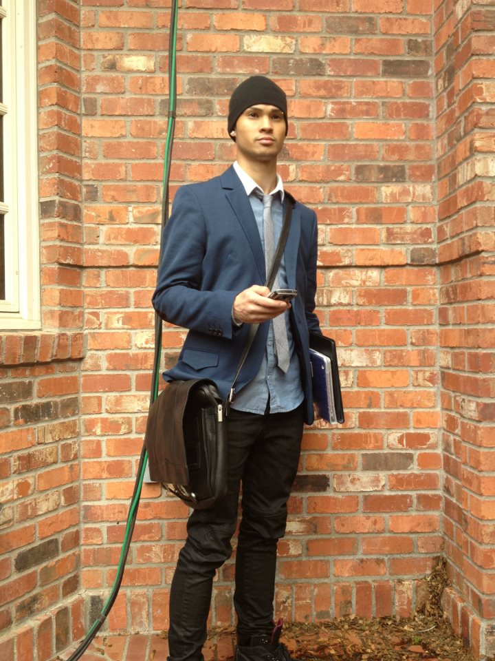 Still of Steven Sukul on the set of Grimm in Ep. 20