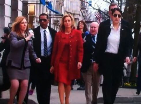 Actor Lamont Easter (center) playing a Security Agent escorting Madam Secretary. CBS Madam Secretary
