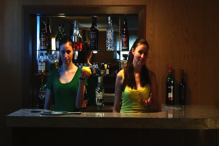 Celinka Serre and Celinka Serre (in split screen) during the comedy skit 'Eating A Lemon' in 2010.