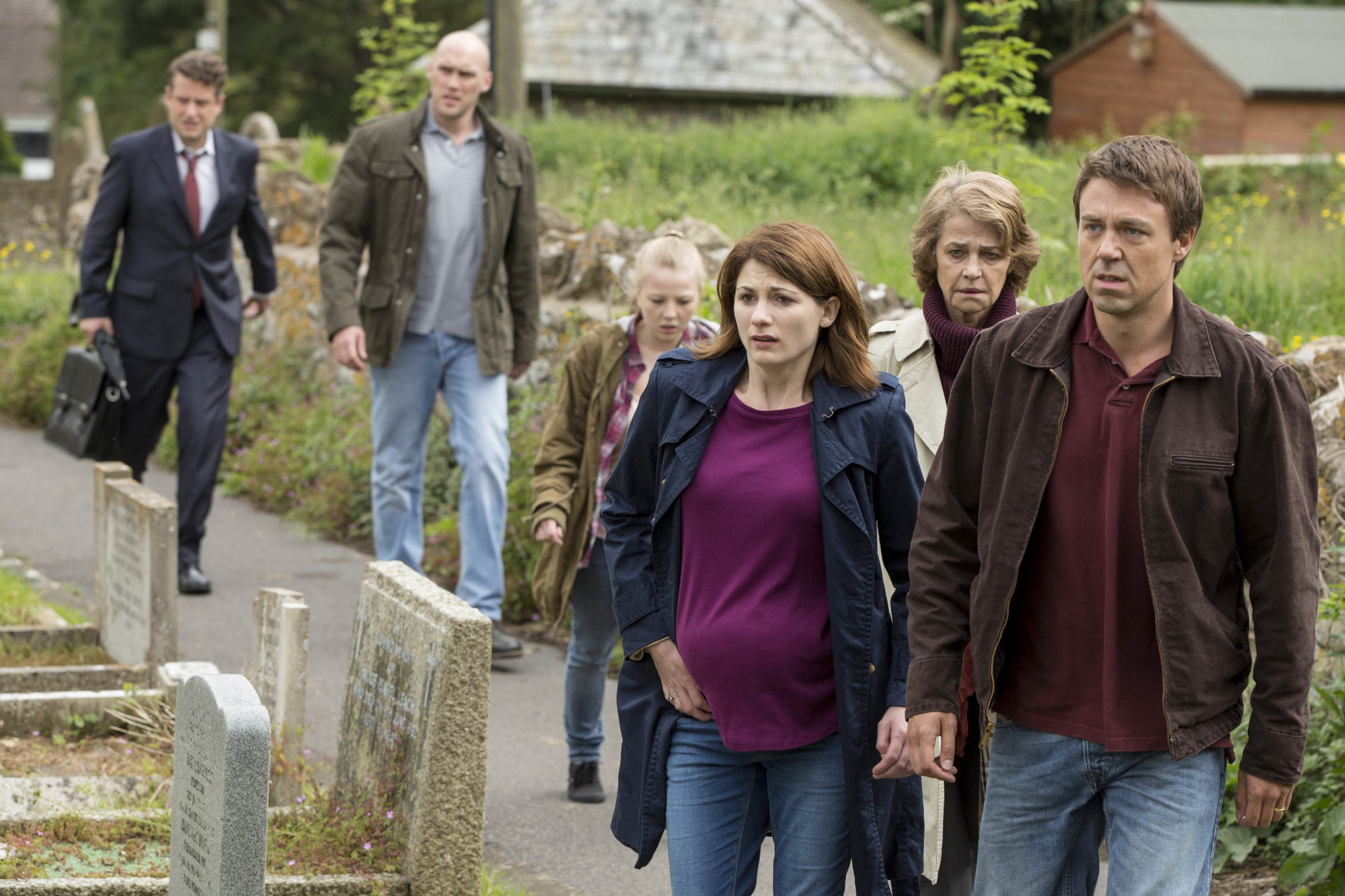 Still of Charlotte Rampling, Jodie Whittaker and Andrew Buchan in Broadchurch (2013)