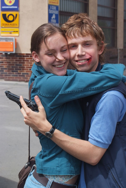 Ondrej Psenicka on set of Poste Restante with actress Jana Pidrmanová