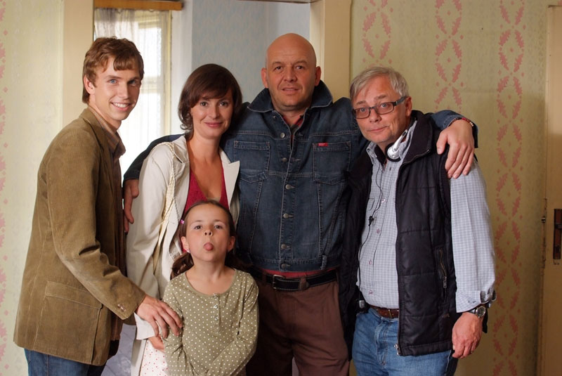 Ondrej Psenicka on set of Poste Restante with actors Lenka Vlasáková, Pavel Nečas, Johana Krtičková and director Karel Smyczek