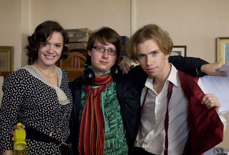 Ondrej Psenicka on set of Basnik with actress Hana Baronova and director Jan Chramosta