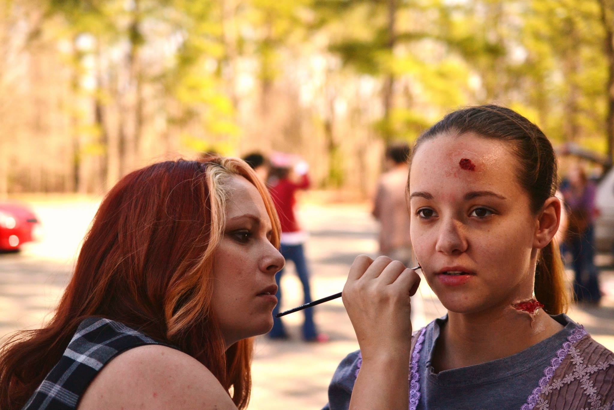 Doing makeup on zombie isle