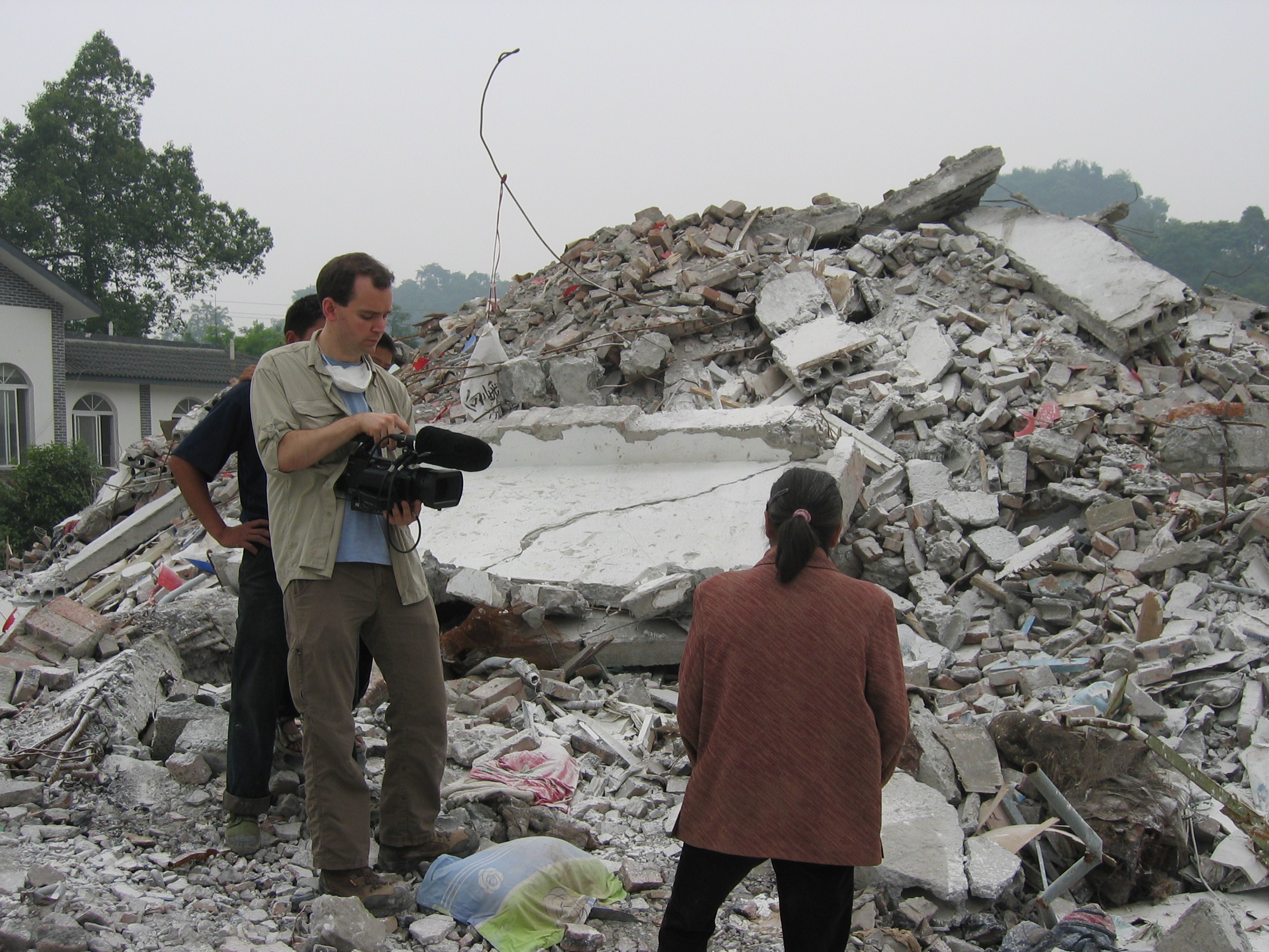 Director/Cinematographer Matthew O'Neill filming in Sichuan, China. May 2008