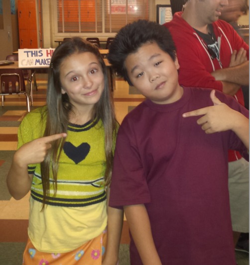 Elyse Cole and Hudson Yang on the set of Fresh Off the Boat (
