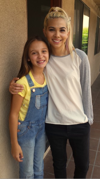 Elyse Cole with Haley Kiyoko on the set of CSI: Cyber 