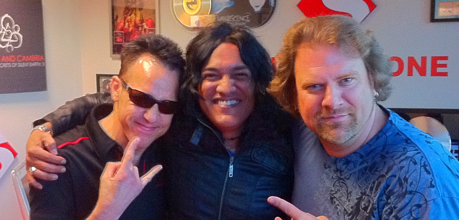 Robb Karras drummer & Mark Torien of The Bullet Boys with Mike Quinn at Silverstone USA offices Universal