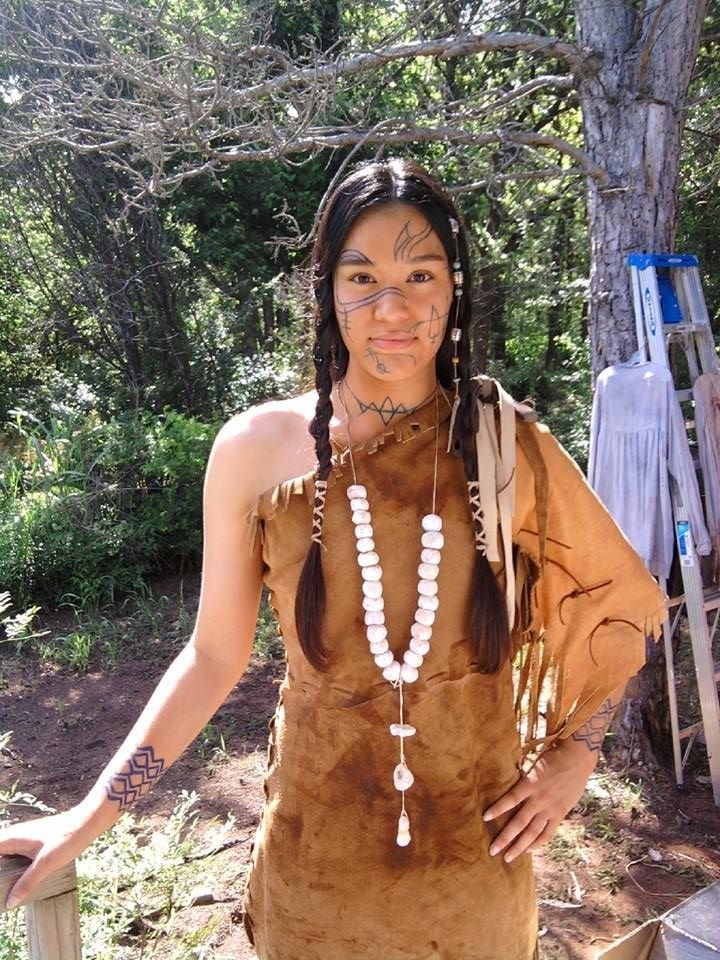 Jamie Loy in full costume on the set of Unconquerable.