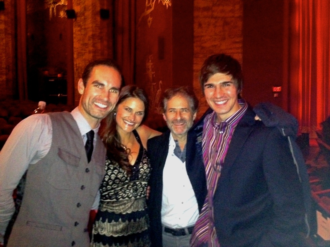 From left to right, actor Aaron Farb, producer Tara Tucker, composer James Horner and director Brandon Hess. Photo taken at the FIRST IN FLIGHT premiere at the Chinese Grauman Theatre in November, 2012.