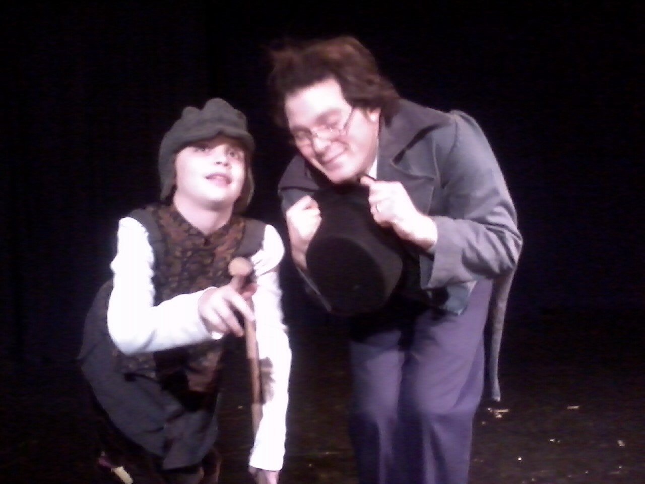 Danny Sauls (on right) as Bob Cratchit in an Off-Off broadway production of A Christmas Carol