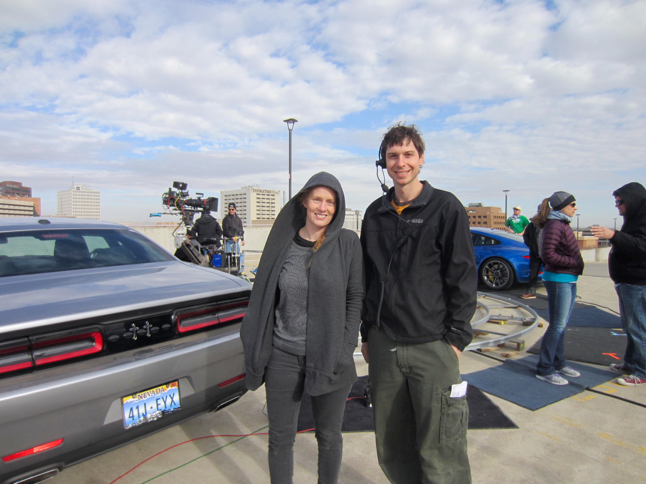 Kendra Tuthill and James Liakos on set of The Player (2015)