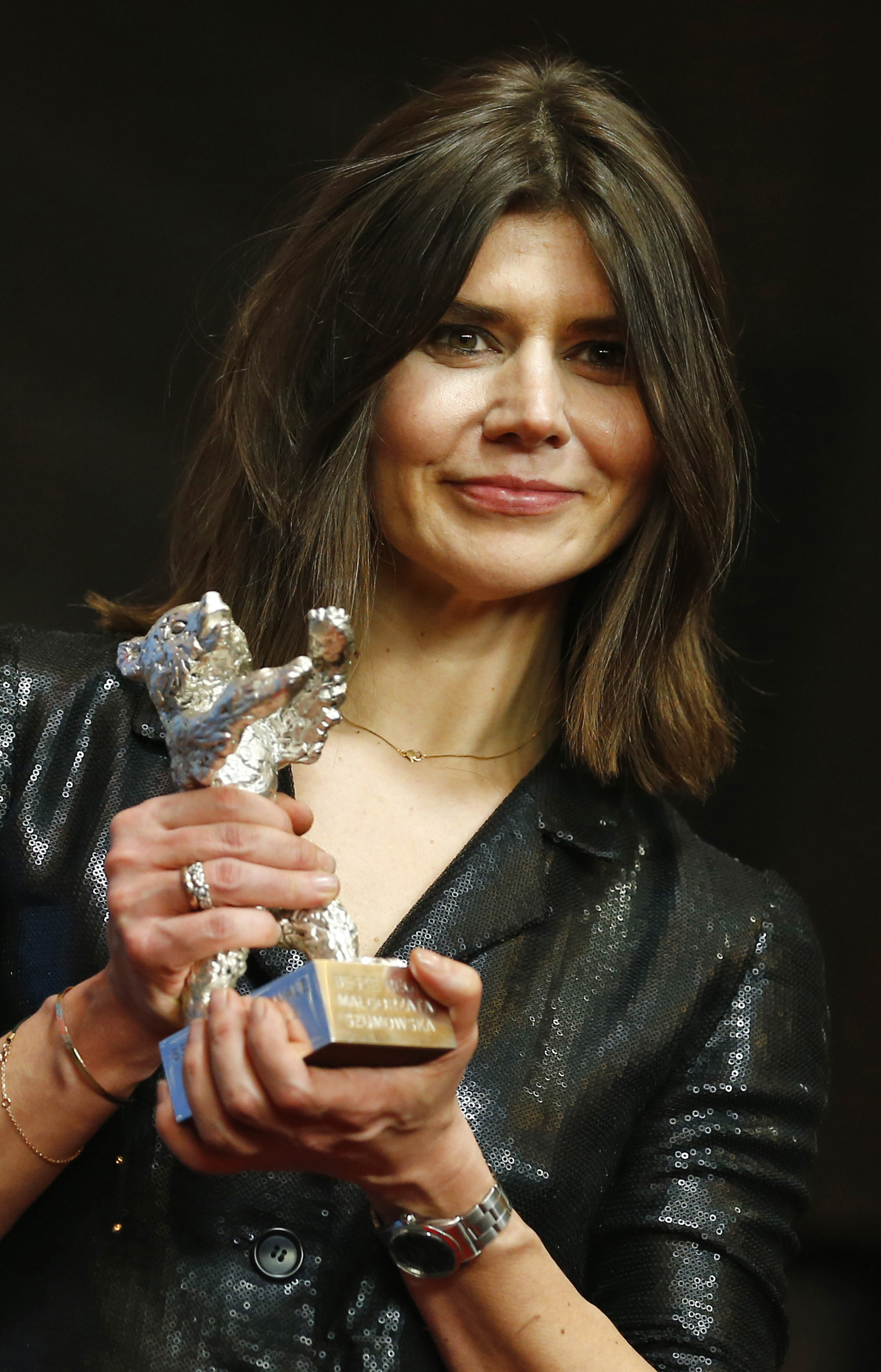 Malgorzata Szumowska holds the Silver Bear for Best Director forBody!during a press conference after the award ceremony at the 2015 Berlinale Film Festival in Berlin, Germany, Saturday, Feb. 14, 2015.