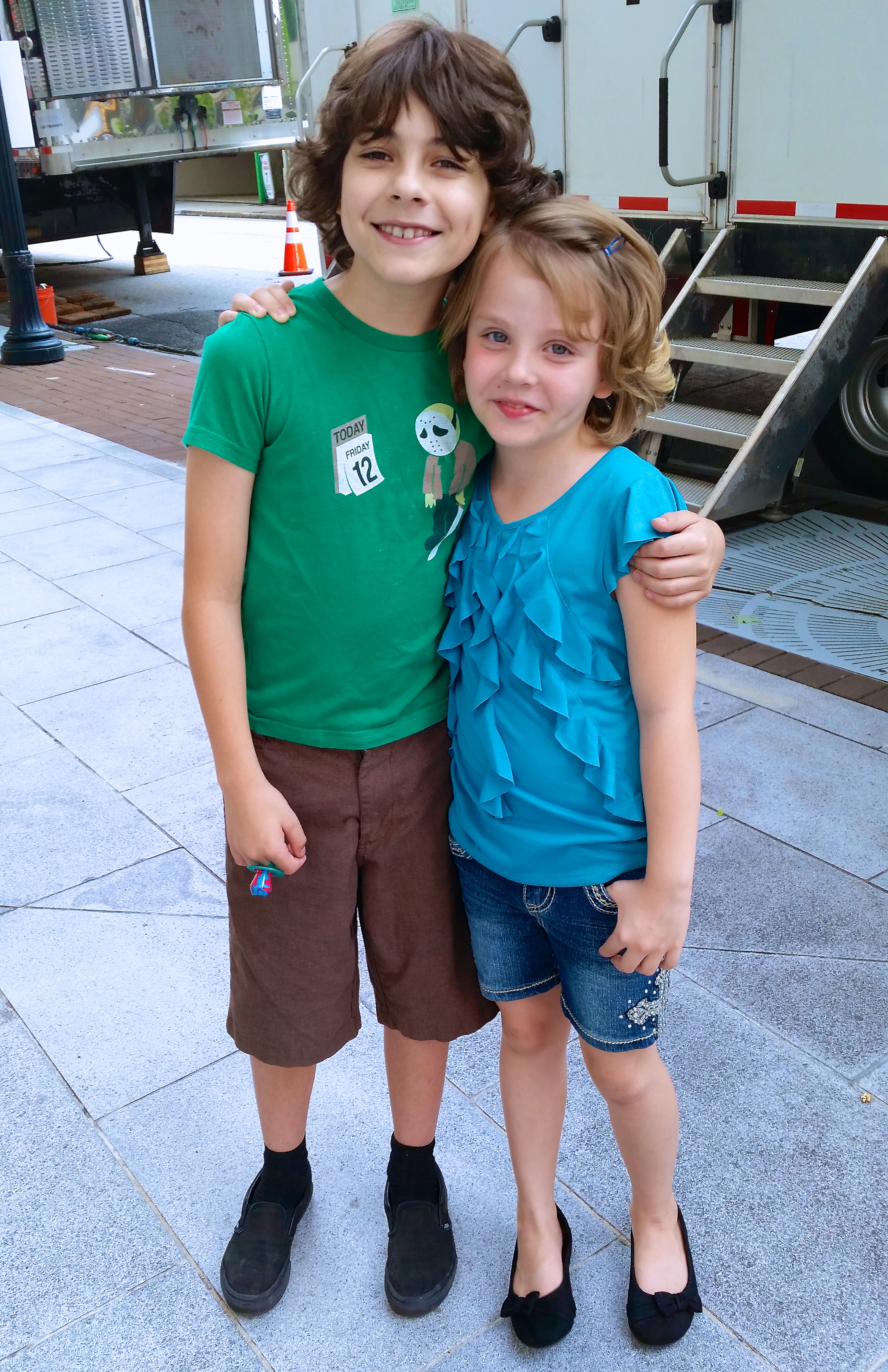 Emjay Anthony and Callie McClincy working on Insurgent