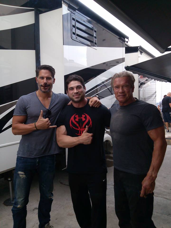 with Joe Manganiello and Arnold Schwarzenegger at Terminator Genisys filming