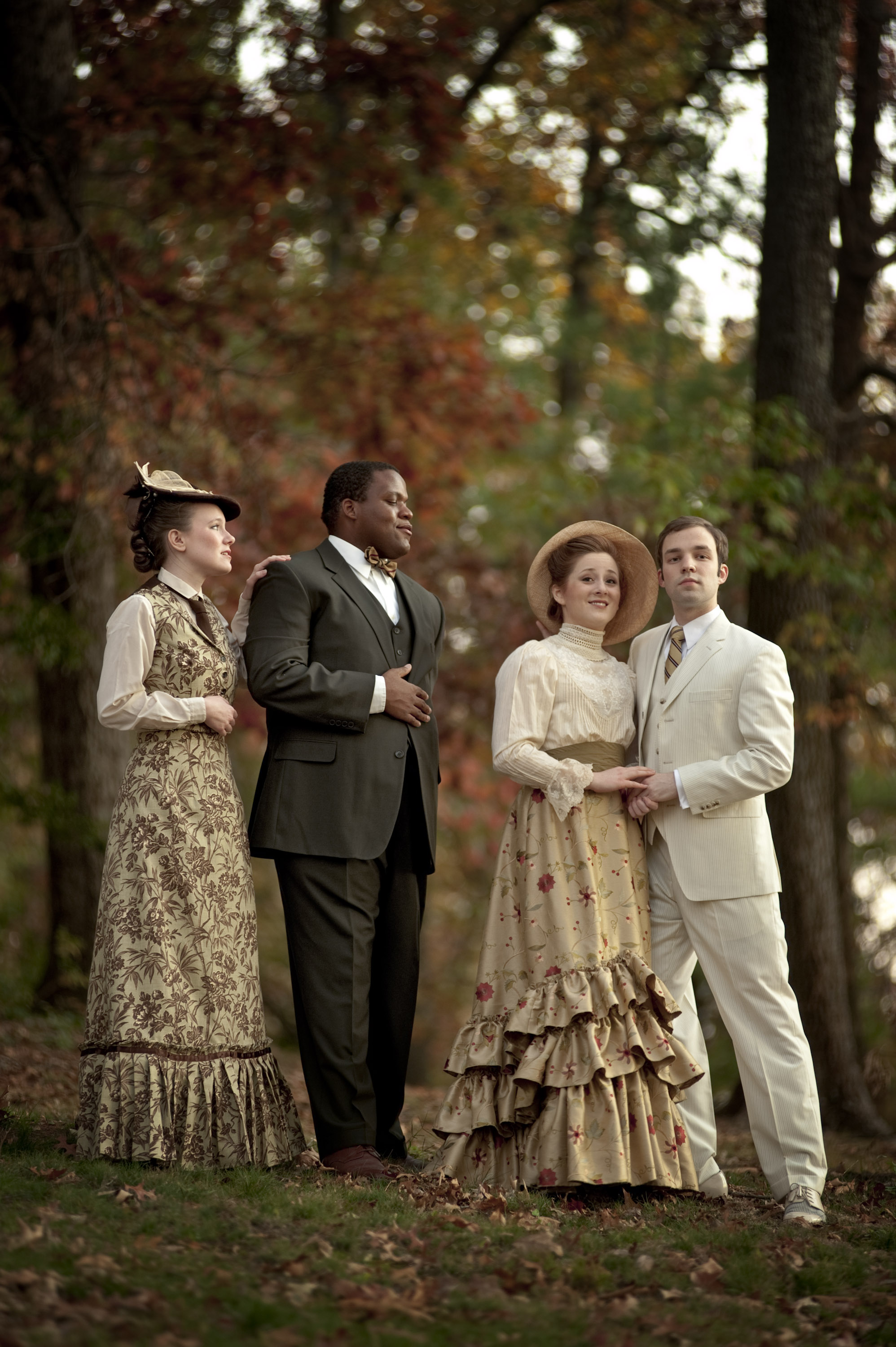 Frustrated Helena (Julia Addis) and pining Demetrius (R. Charles Wilkerson) look on lovers as Hermia (Gracie Terzian) and Lysander (Sam Reeder) plan their escape to a better life in William Shakespeares A Midsummer Nights Dream