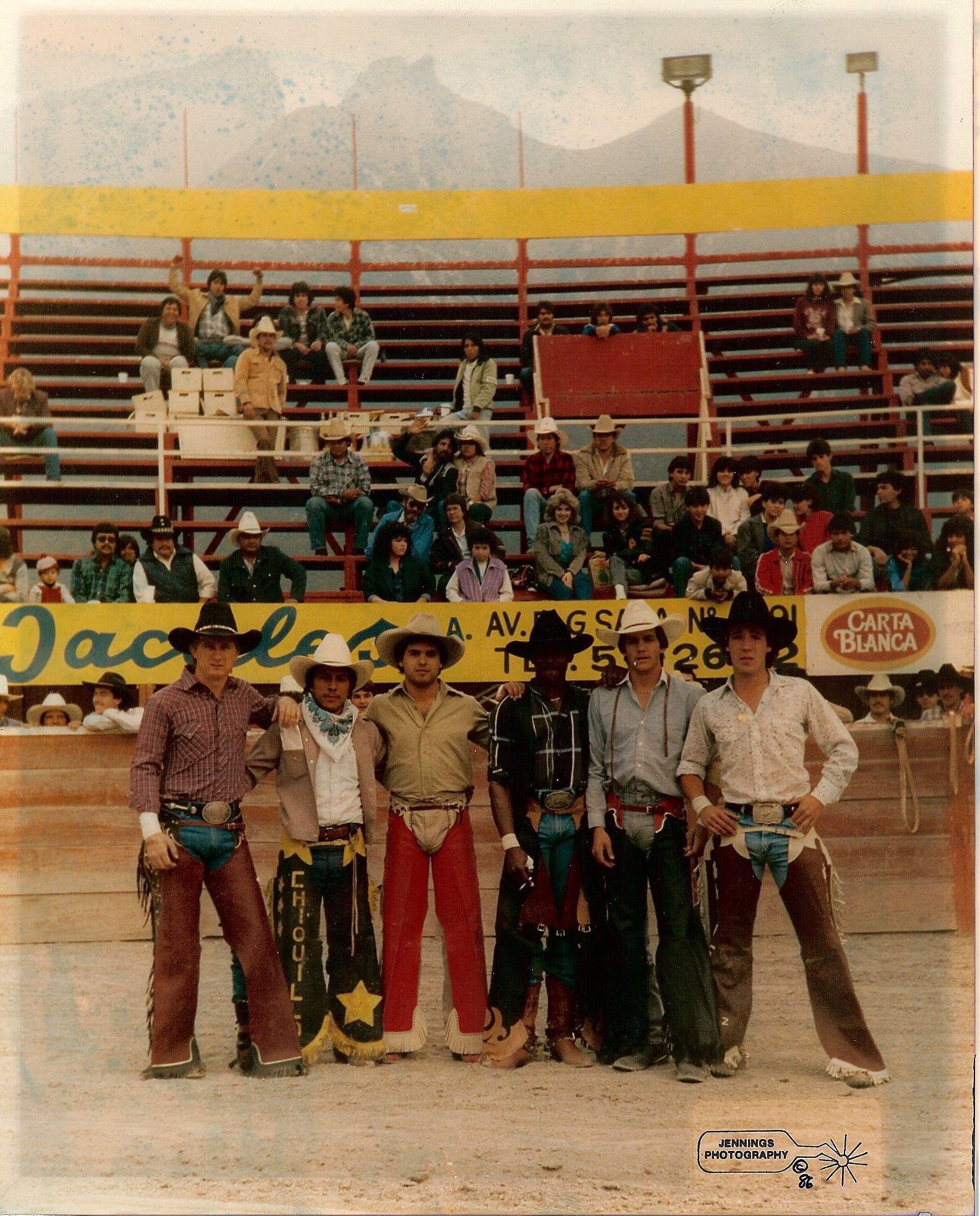 Rodeoing in Monterrey Mexico 1986 Glynn Praesel 2nd from right