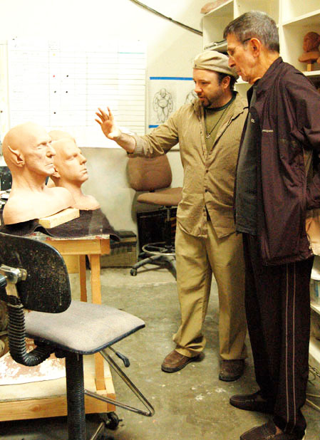 Barney Burman with Leonard Nimoy for Star Trek ('09)