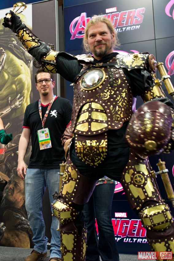 Thomas Willeford winning the Marvel costume contest with his Steampunk Iron Man cosplay at Comic Con International 2014.
