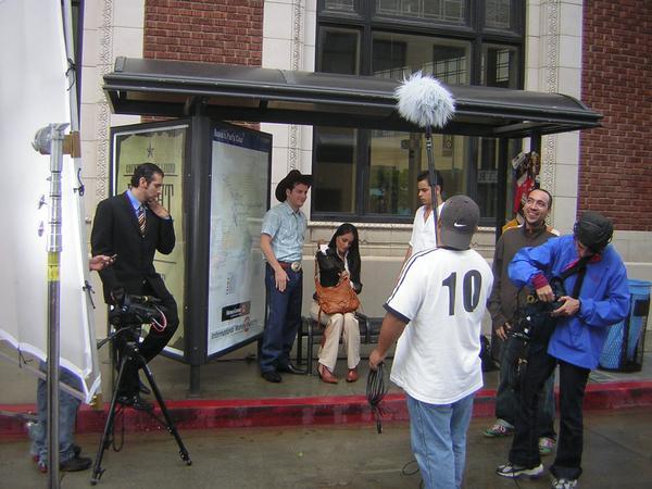 Shooting Money Gram commercial on a rainy day