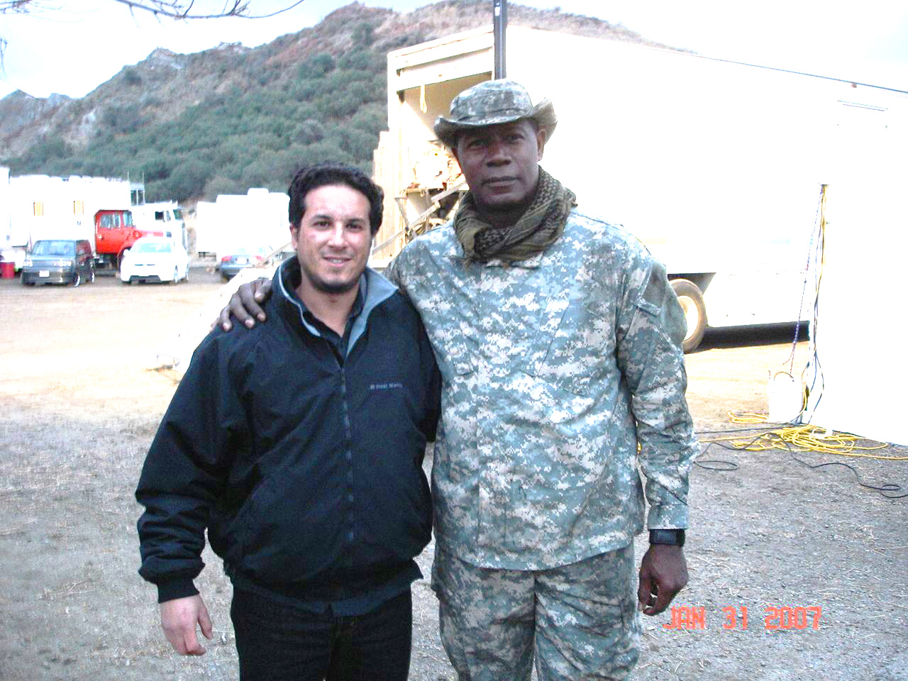 In California with Dennis Haysbert on the set of THE UNIT.