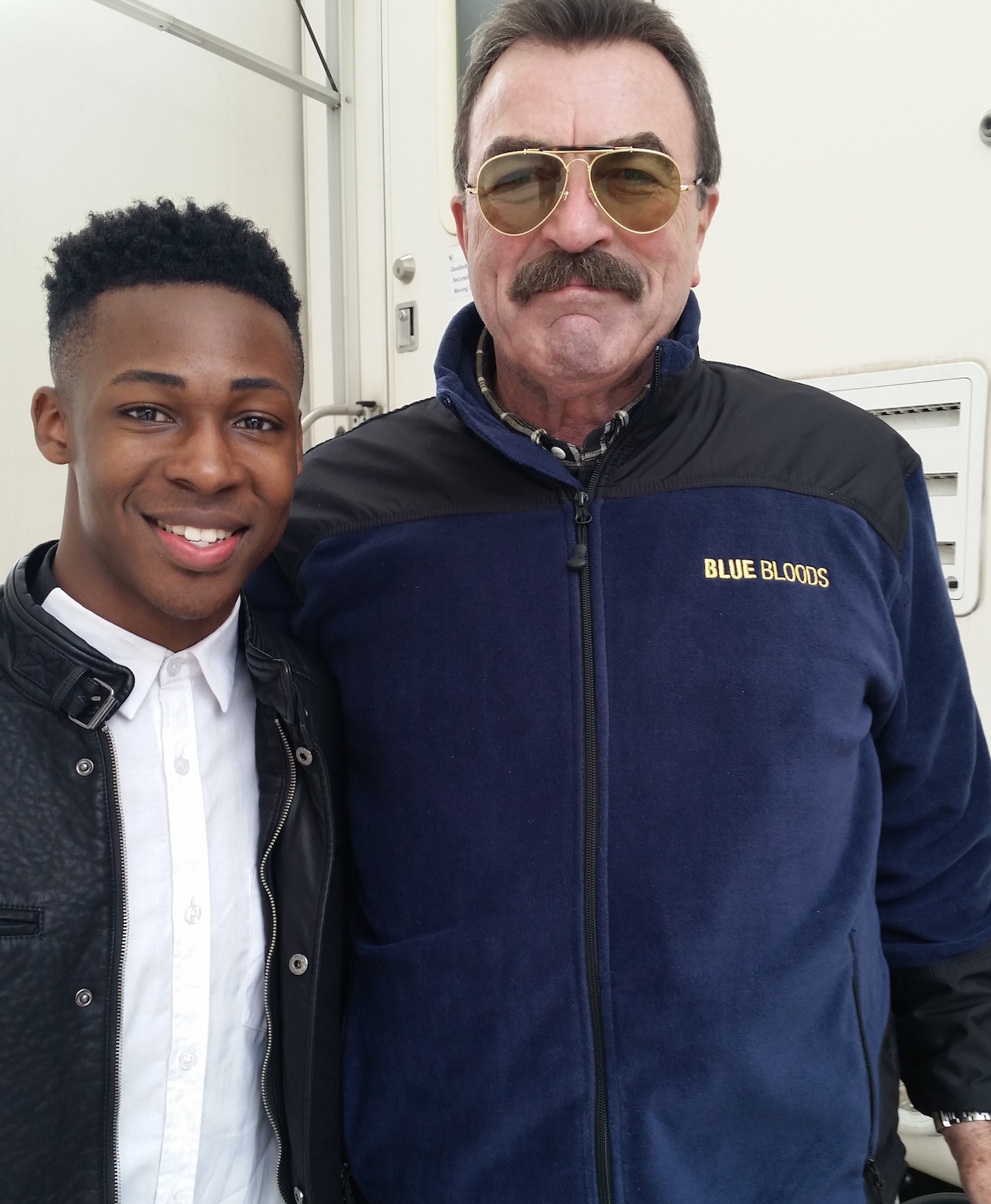 Elijah Boothe & Tom Selleck on location for CBS Blue Bloods.