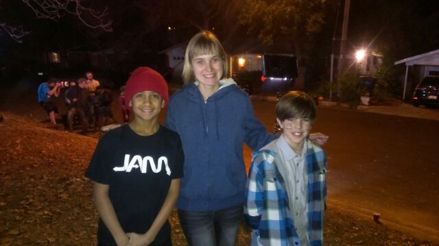 Seth and Ryan Maczuga with Emily Hagins after wrapping Grow Up Tony Phillips