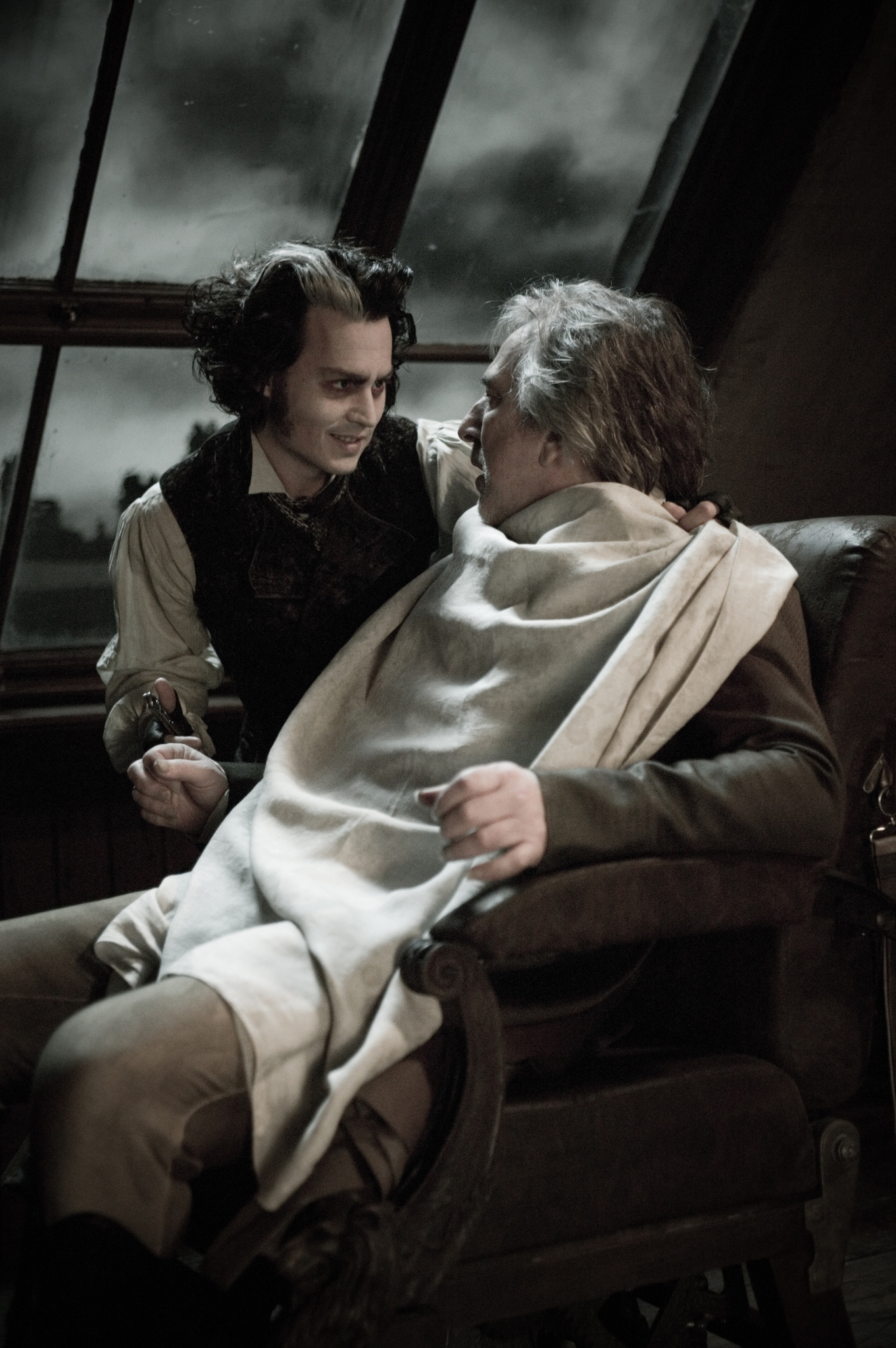 Still of Johnny Depp and Alan Rickman in Sweeney Todd: The Demon Barber of Fleet Street (2007)