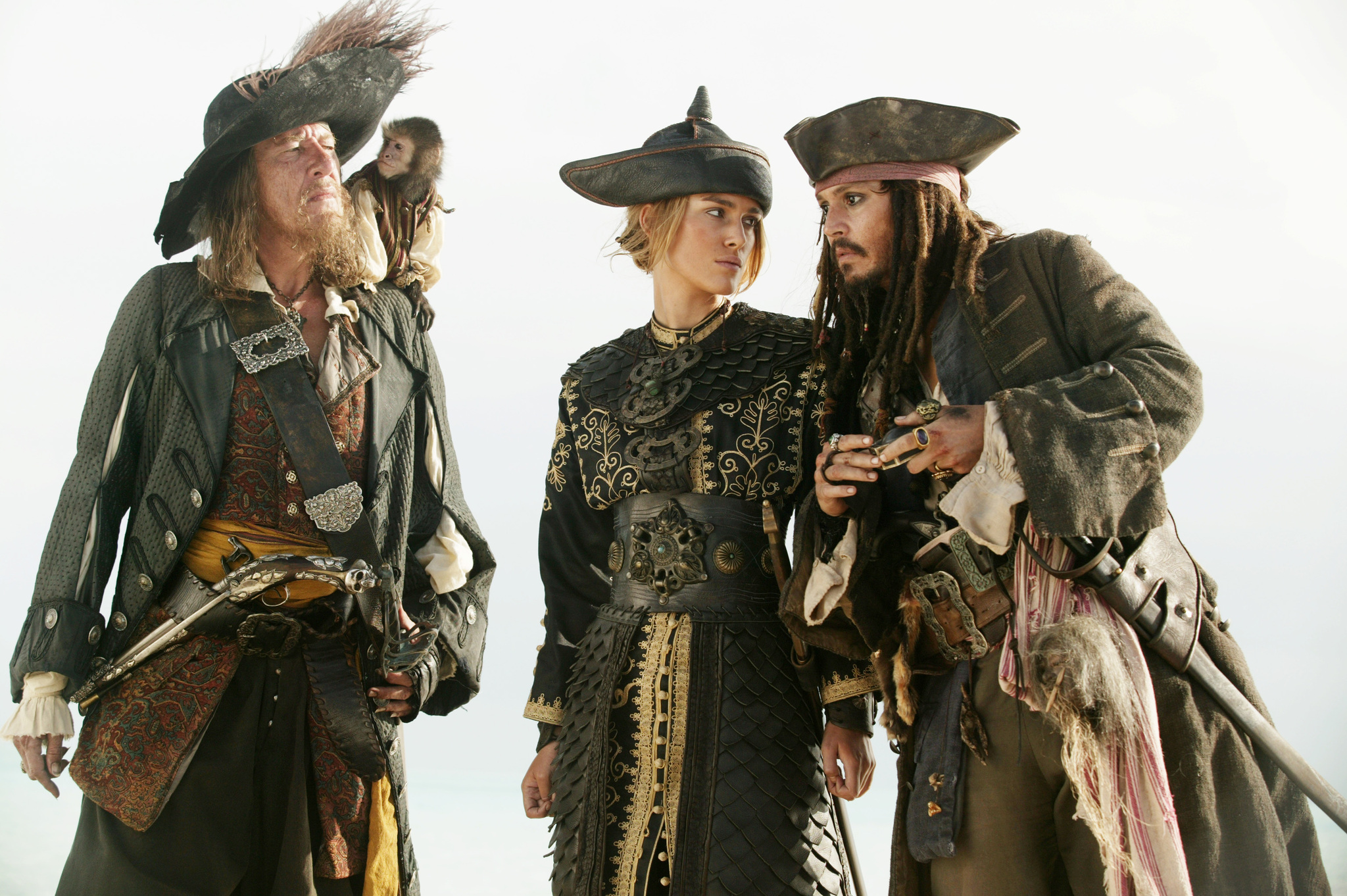 Still of Johnny Depp, Geoffrey Rush and Keira Knightley in Karibu piratai: pasaulio pakrasty (2007)