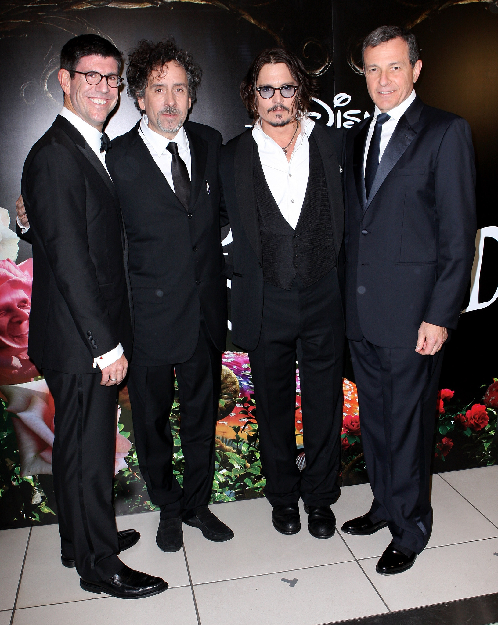 Johnny Depp, Tim Burton, Robert A. Iger and Rich Ross at event of Alisa stebuklu salyje (2010)