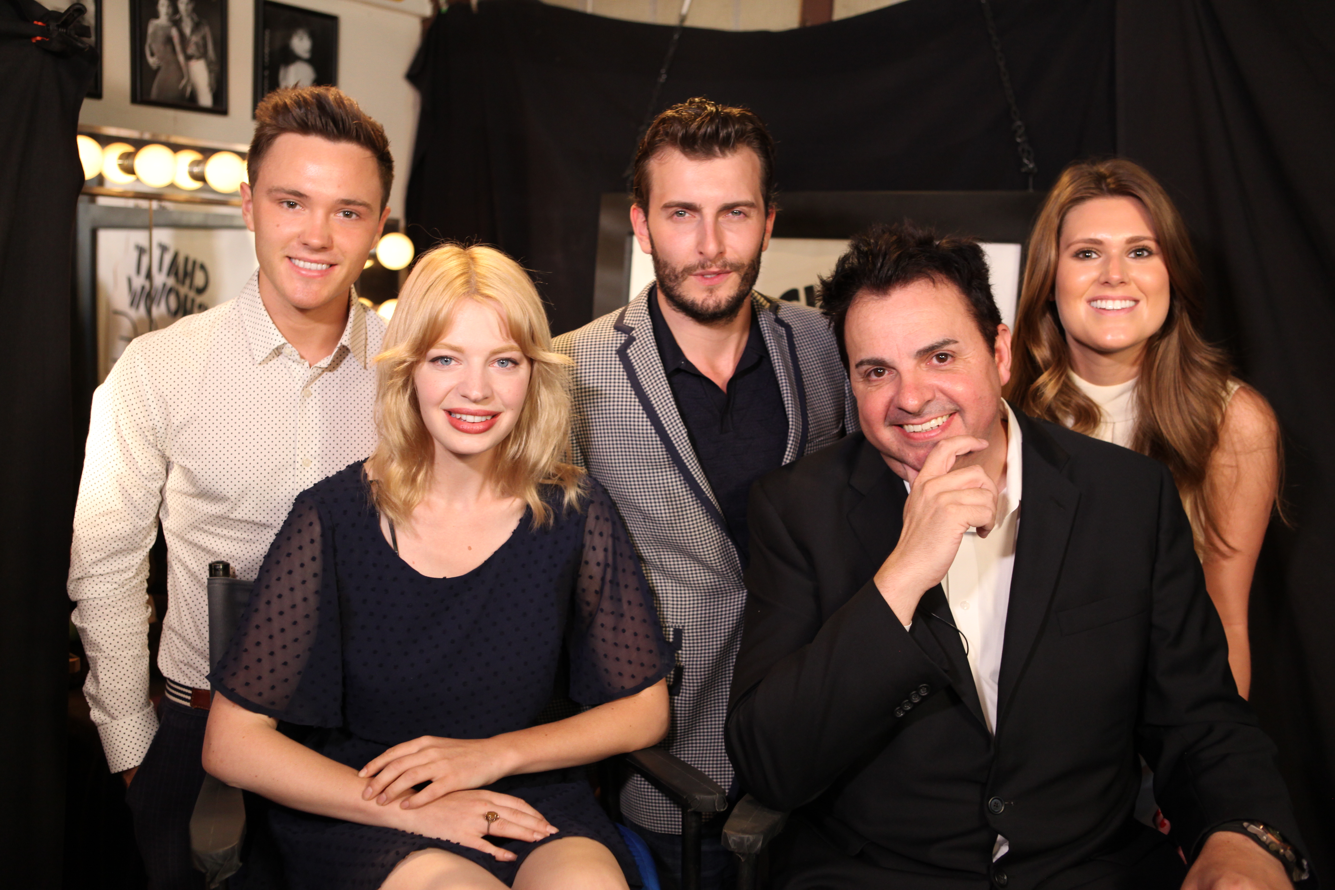 Charlotte on Actors E Chat, with host Sandro Monetti and fellow guest stars Cameron Moir, Declan Laird and Chloe Farnworth.