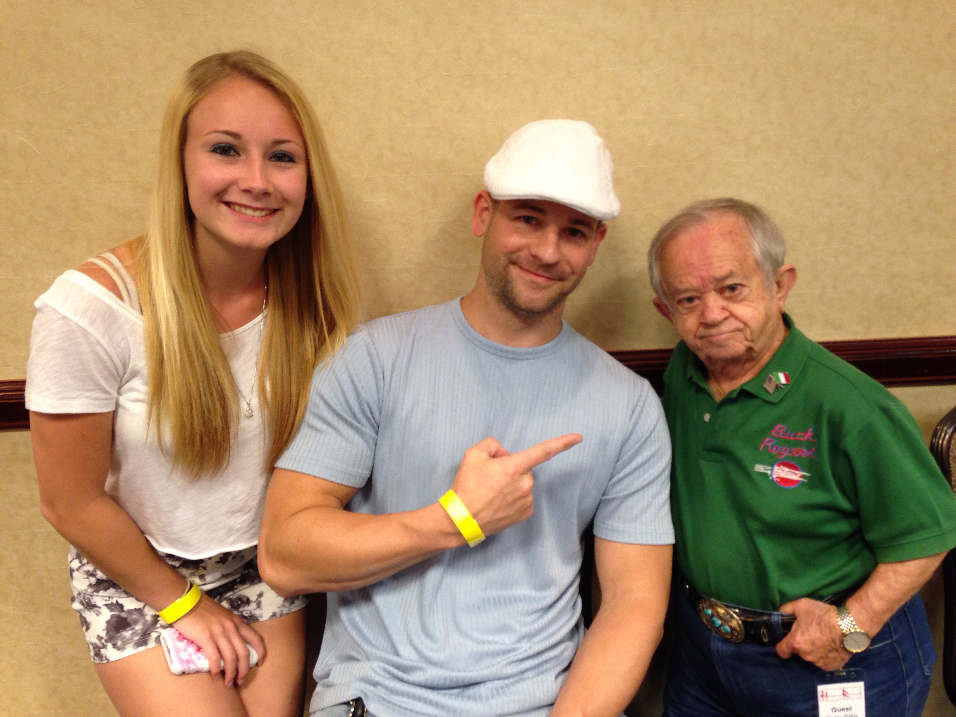 James Quinn, his daughter Kelsey, & Felix Silla aka (cousin it) at the 2014 horror realm con.