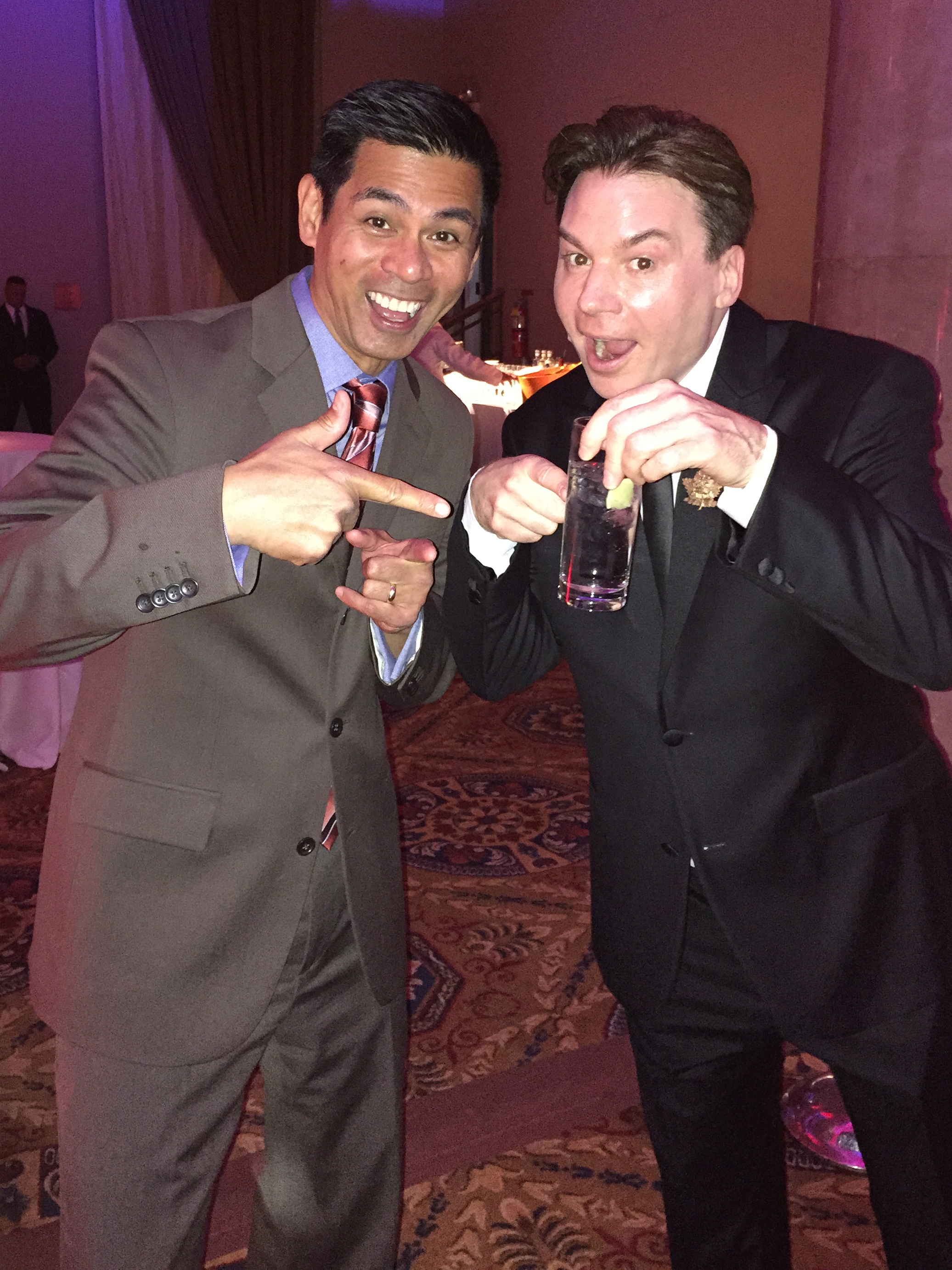 Having fun with Mike Myers, Canadian actor, comedian, screenwriter, and film producer at Elton John AIDS Foundation Gala in NYC