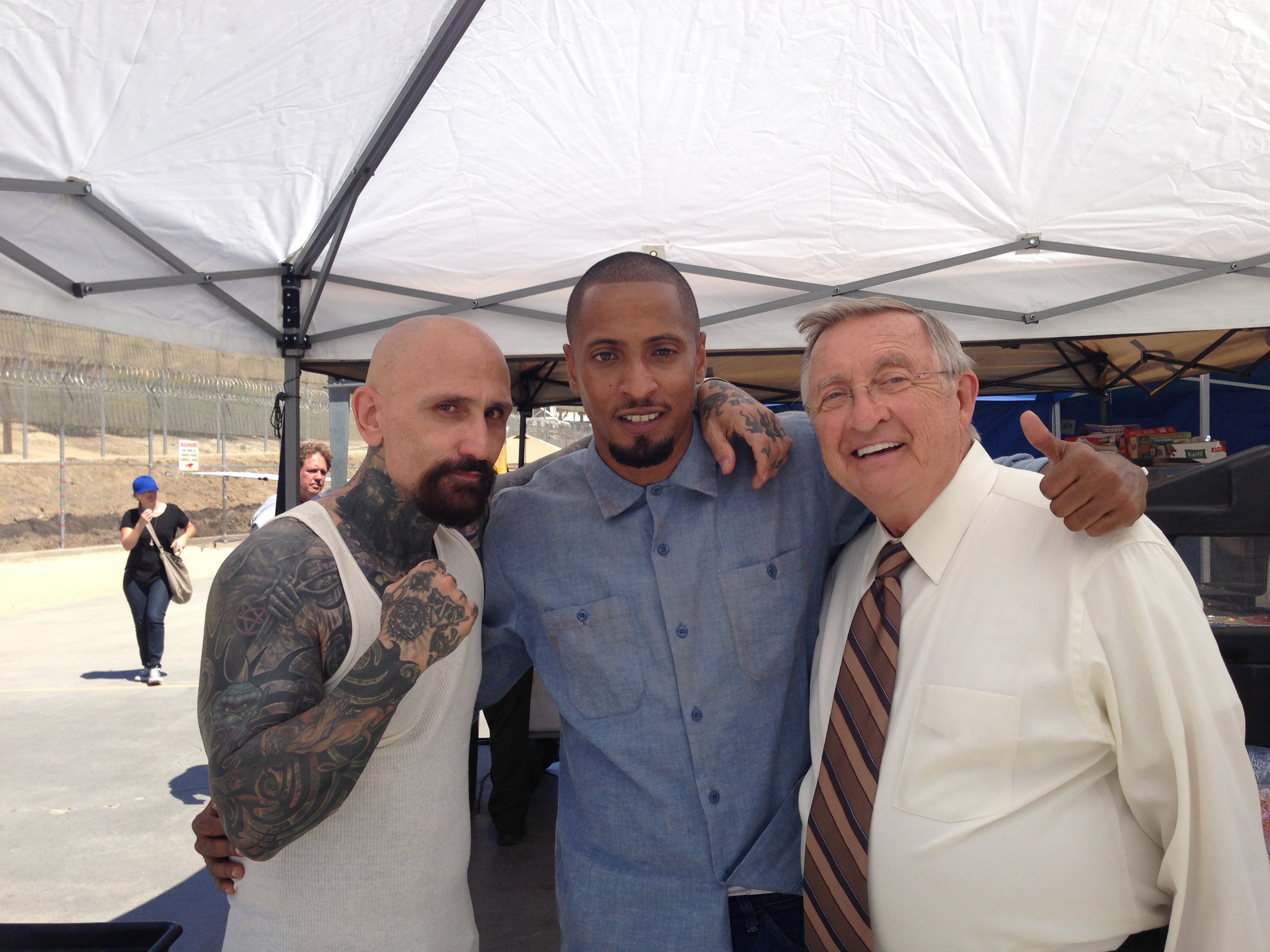 Robert LaSardo, Adam Rennie and Ken Jenkins on the set of 