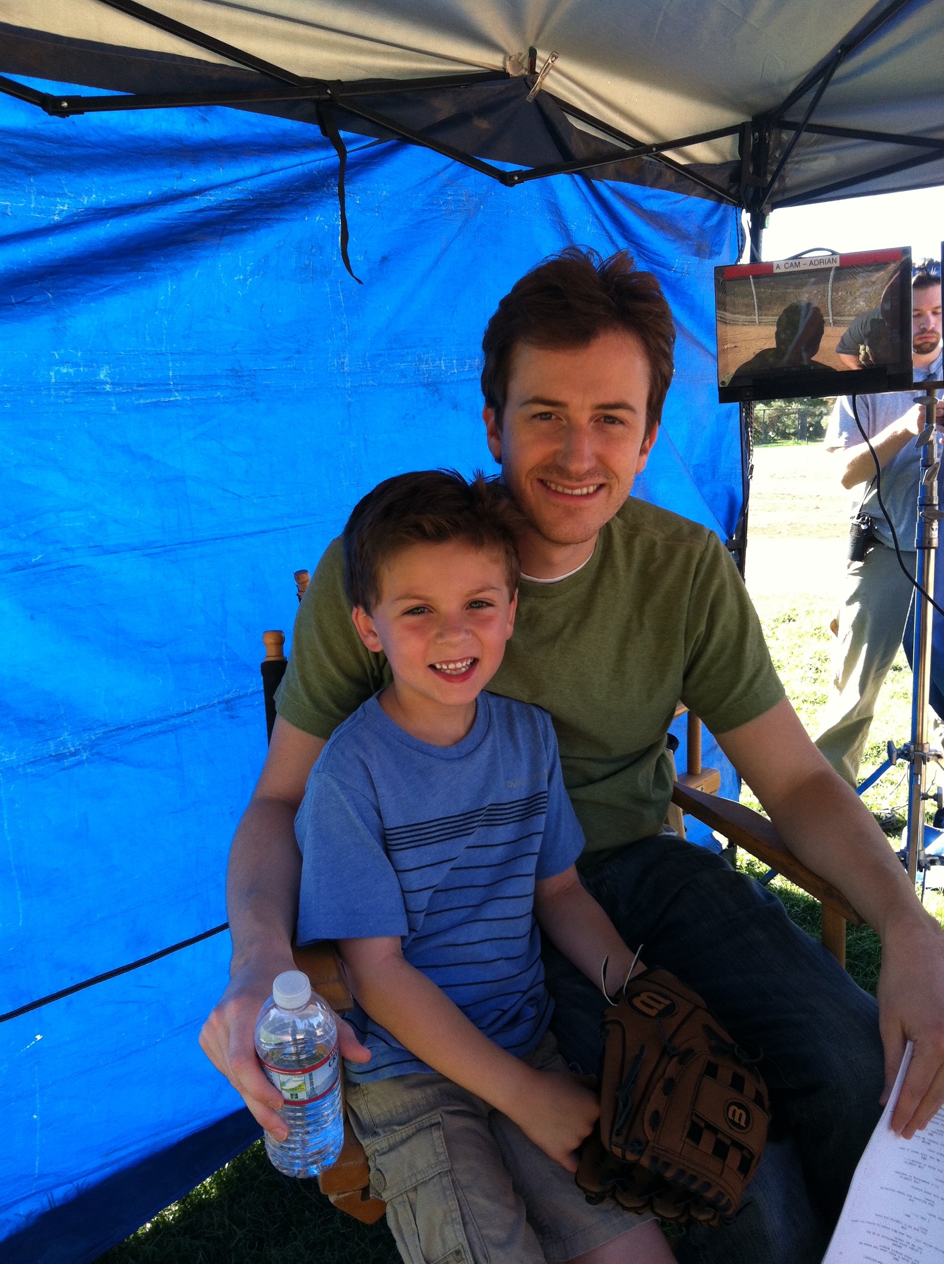 With Joe Mazzello, director/producer, on set of movie 