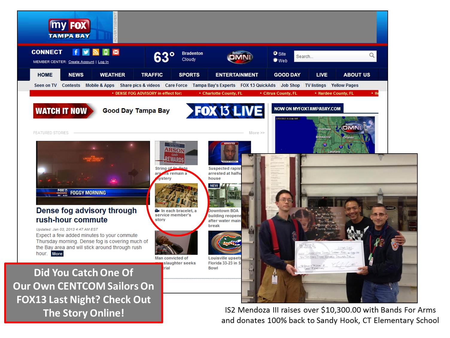 FOX13 News Interview with Bands For Arms Owner, Nicanor P. Mendoza III and donation of $10,300.00 to Sandy Hook Elementary School Relief Fund