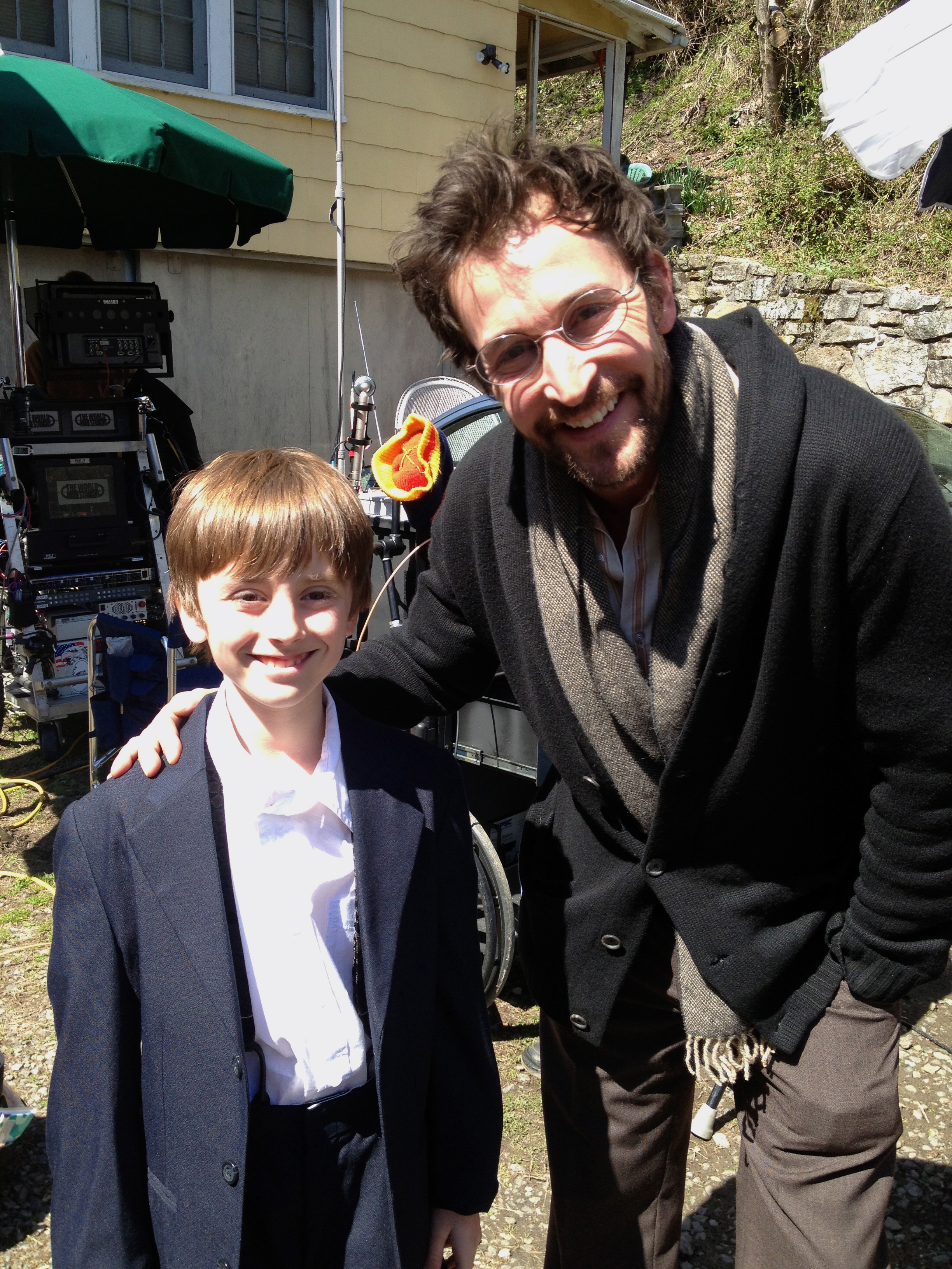 Harp Sandman with Noah Wyle on the set of The World Made Straight (2015)